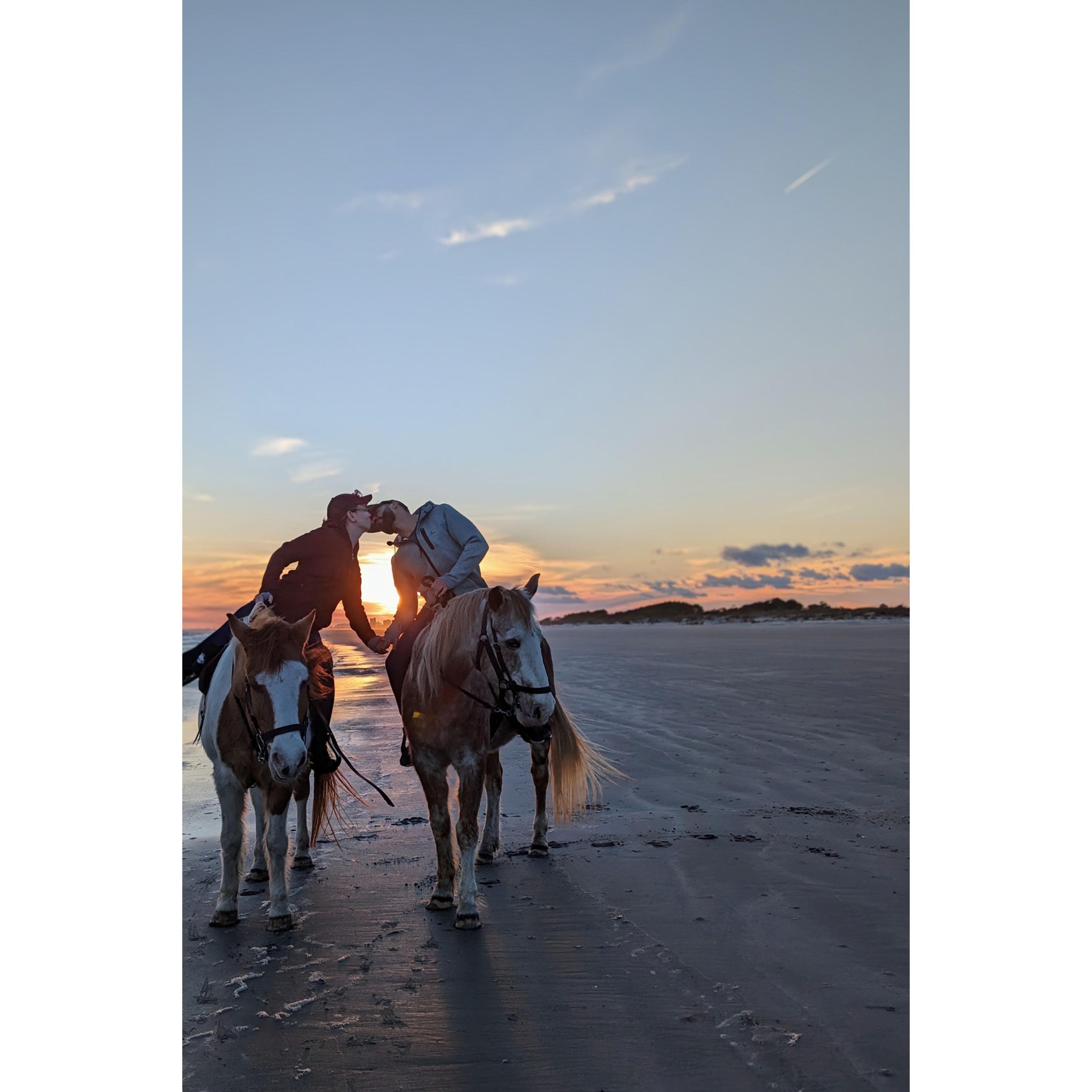 Gaston grew up around horses, this was Kaylie's surprise to get him back around them and they got to share another common joy together with this beautiful sunset beach ride.