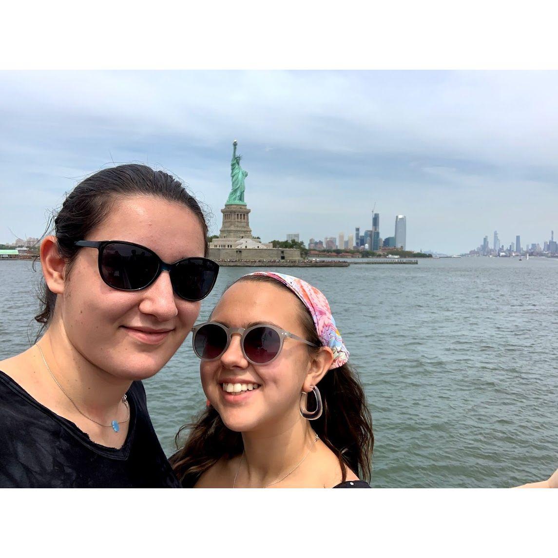 Statue of Liberty off a ferry.