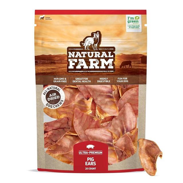 Natural Farm Pig Ears for Dogs (25 Pack), All-Natural WholeThick Pigs Ears, Single Ingredient & Highly Digestible, Better Than Rawhide- Dog Snacks, Dog Pig Ears for Puppy, Medium & Large Dogs