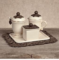 GG COLLECTION Acanthus Cream & Sugar with Sweetener Box Coffee Set W/ Tray Base Cream