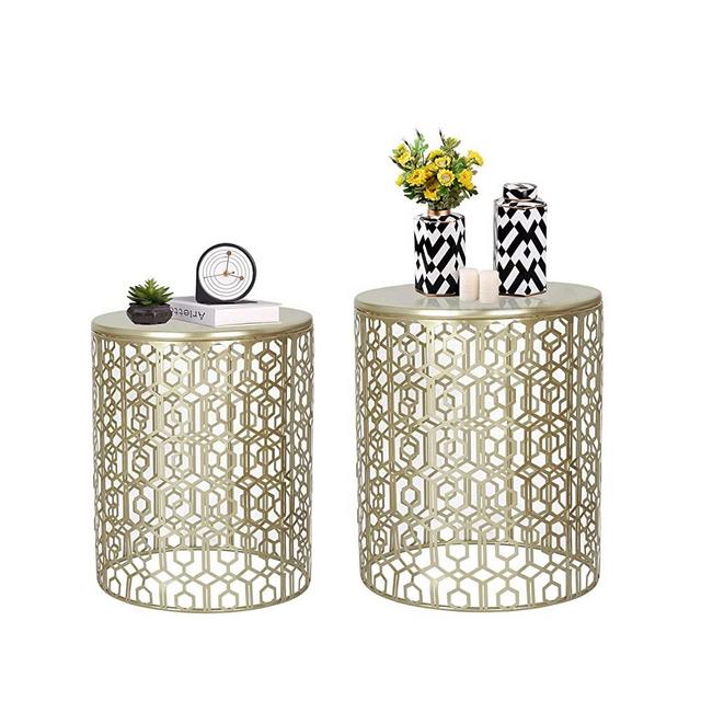 Gold Side Table, End Table Decent Home Accent Coffee Table Decorative Nesting Round Gold Nightstands Indoor Outdoor,Set of 2 (Gold)