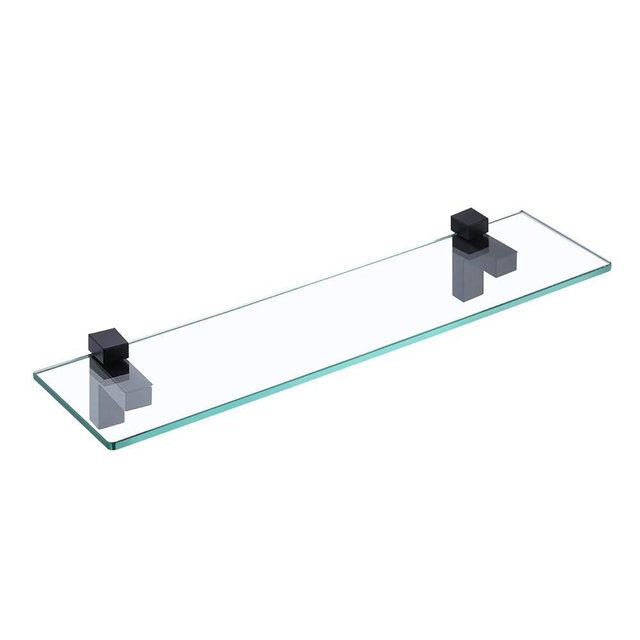 KES Bathroom Shelf 20 Inch Rectangle Floating Glass Wall Shelf Tempered Glass Matte Black Finish, BGS3201-BK