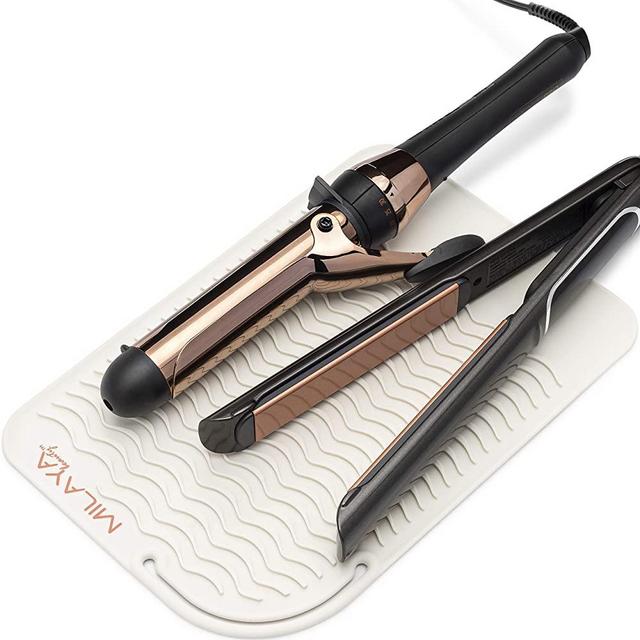 Professional Large Silicone Heat Resistant Styling Station Mat for All Hair Irons, Curling Iron, Straightener Pad, Flat Iron, Hair Tools Appliances Hair Dryer Salon Tools Hair Stylist (Ivory Cream)