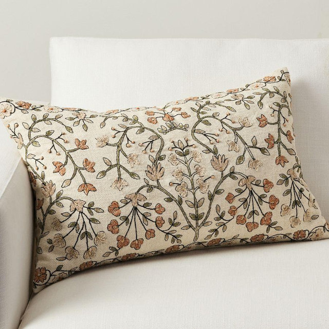 Zea Embroidered Lumbar Pillow Cover, 16" x 26", Warm Multi