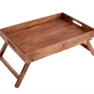 Natural Wood Bed Serving Tray with Folding Legs - World Market
