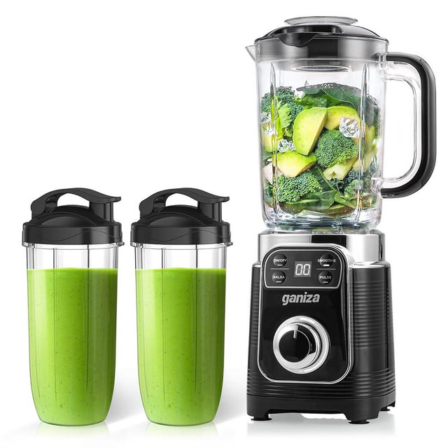 Ganiza Smoothie Blenders, 12-Piece Blender For Shakes and Smoothies 43Oz Large Blender Jar & 2 Portable Cups, Personal Smoothie Maker for Kitchen with Auto-smart Tech & Speed Control