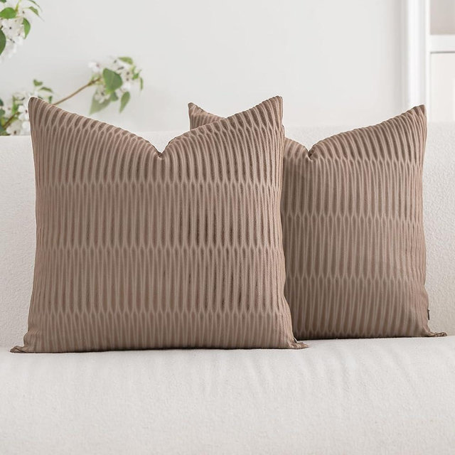 Aesphrates French Velvet Decorative Throw Pillow Covers 18x18 Inch for Living Room Decor, Soft Neutral Camel Sofa Couch Pillow Covers for Modern Home Decor Deal, Pack of 2 Cm12