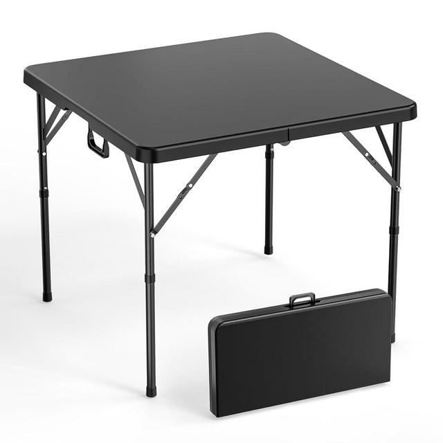 VINGLI 34" Fold in Half Square Table, Bi-Folding Commercial Table, Portable Plastic Dining Card Table for Kitchen or Outdoor Party Wedding Event, Black