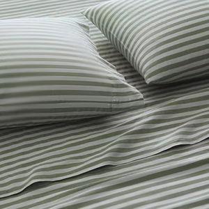 Striped Relaxed Organic-Cotton Sateen Sheet Set - Mineral/Cyprus Green - Queen