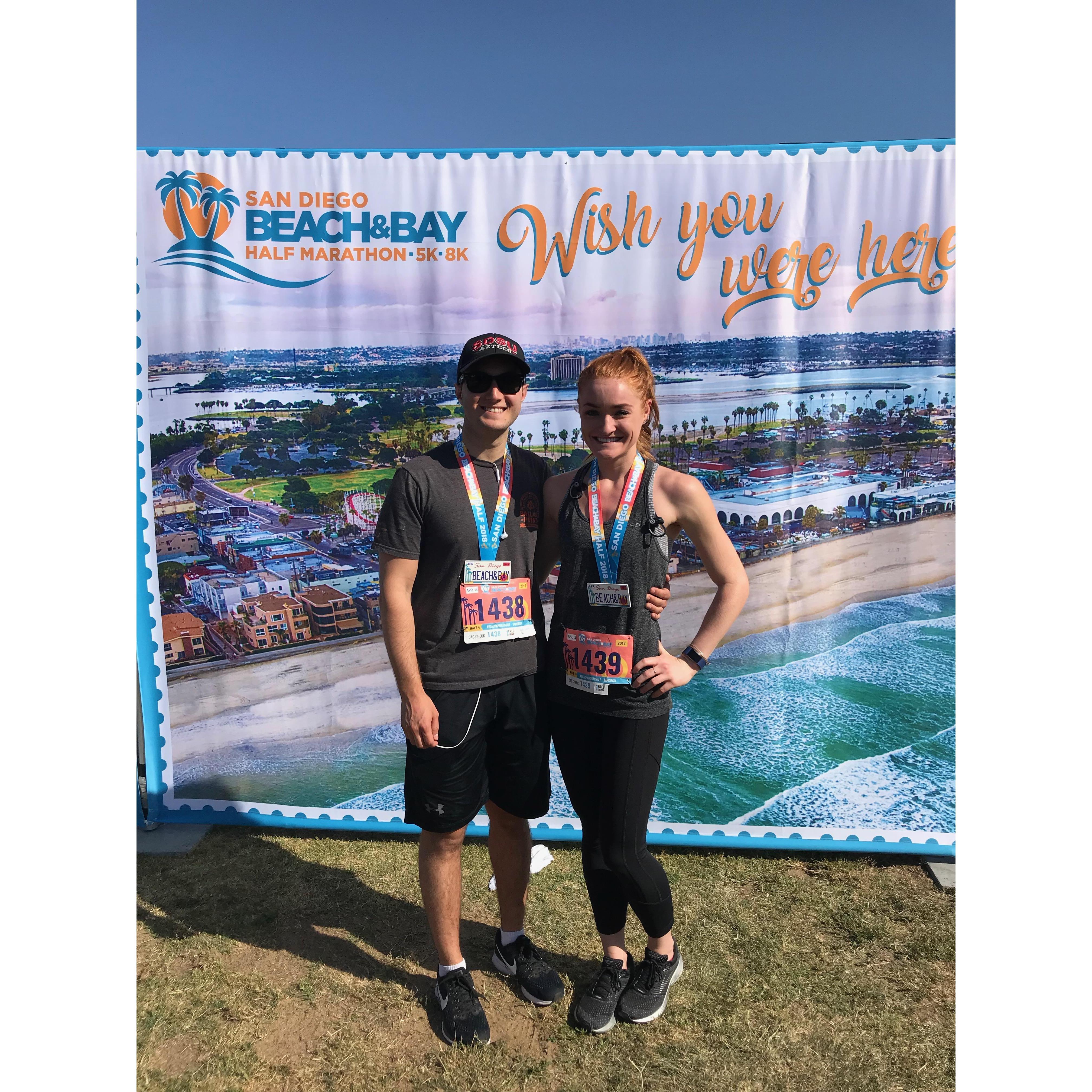 Conquering half marathons together builds character.
