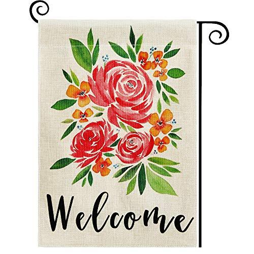DOLOPL Spring Welcome Garden Flag 12.5x18 Inch Double Sided Decorative Watercolor Peonies Seasonal Yard House Flag for Spring Summer Outdoor Indoor Decoration