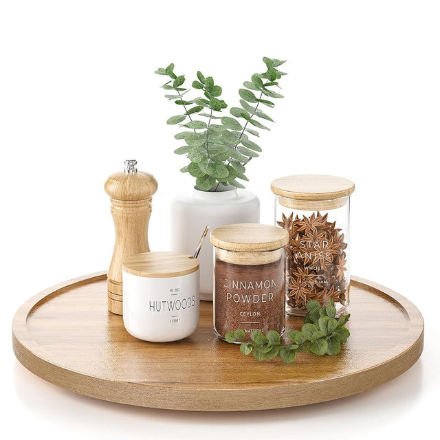 LAMU 12'' Acacia Wood Lazy Susan Organizer for Table Top, Lazy Susan Turntable for Cabinet, Kitchen, Countertop, Pantry Organization
