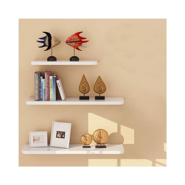 WUDENHOM Picture Ledge Wall Mounted, Set of 3 White Hanging Modern Long Display Décor Small Plants Toys Comic Books Storage for TV Setting Nursery Dorm Parlor(White, 11.8/15.7/15.7Inch Long)