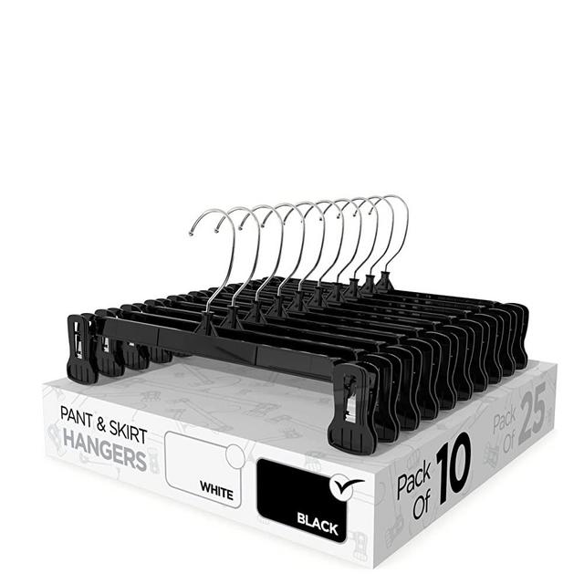 Sharpty Pant & Skirt Hangers - Closet Hangers for Shorts, Shirts, Jeans, Dresses, Slacks, Coats, Clothes, Clothing, Garments & More - Heavy Duty, Space Saving & Non-Slip, Black - 10 Pack