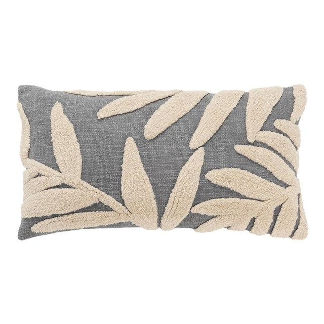 14"x26" Oversized Botanical Lumbar Throw Pillow Cover Ivory/Gray - Rizzy Home
