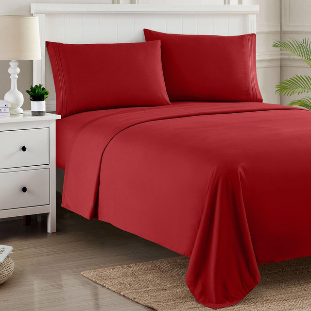 4 Piece Sheet Set, Ultra Soft 1800 Series Collection - King, Red
