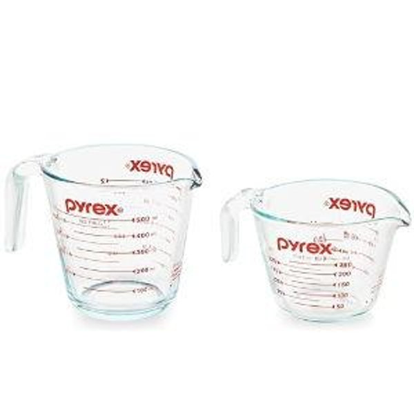Pyrex Essentials (2-Pack) Glass Measuring Cups Set, (1 & 2 Cup) Measuring Cups For Prepping, Baking and Cooking, Preheated Oven, Dishwasher, Freezer, and Microwave Safe