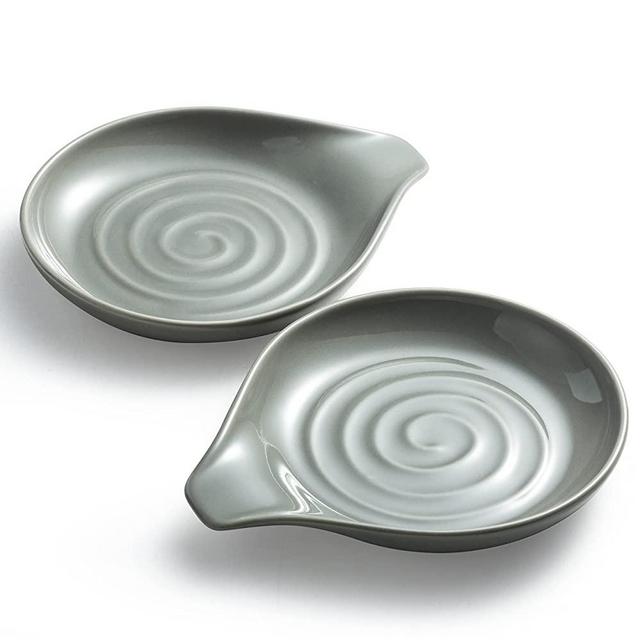 Ceramic Spoon Rest for Stove Top, Large Spoon Holder, Spoon Rest for Kitchen Counter, Spoons, Ladles, Tongs, Farmhouse Kitchen Decor, Spatula Holder Set of 2, Grey