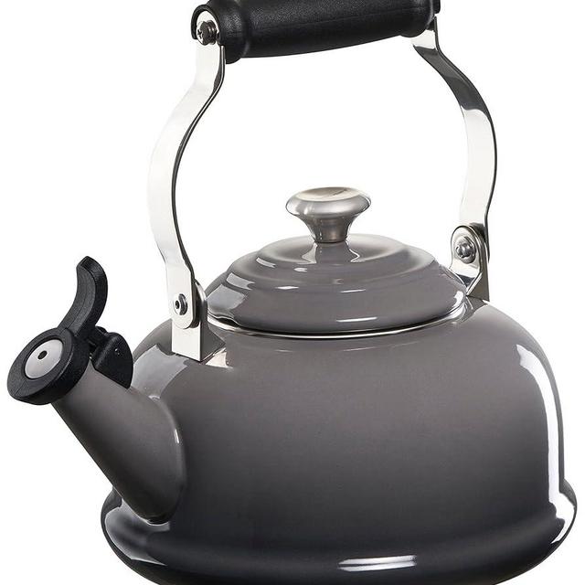 Le Creuset Enamel On Steel Whistling Tea Kettle with Metal Finishes, 1.7 qt., Oyster
