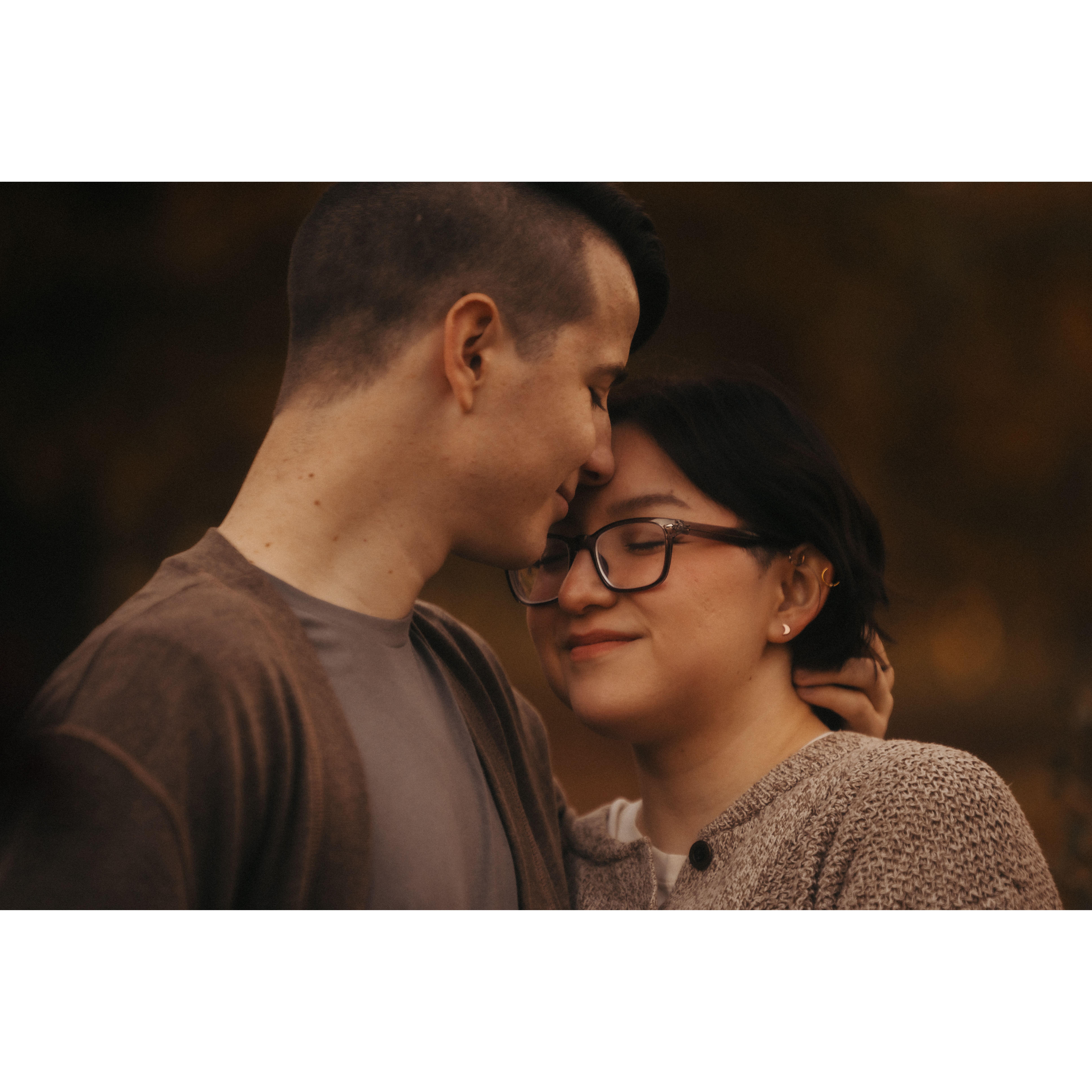 Casual forehead sniff.