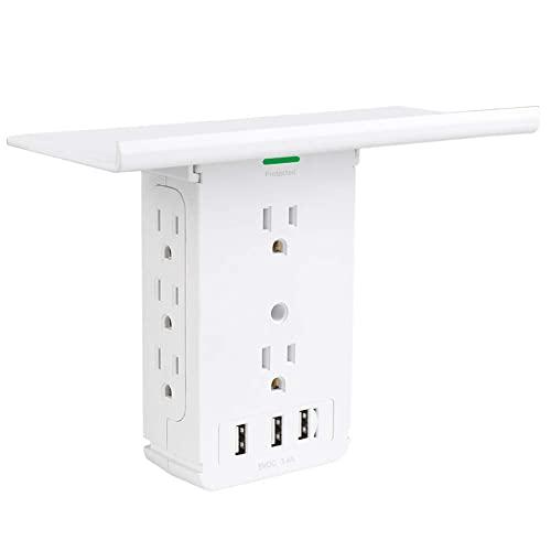 Power Charger Shelf-CFMASTER 11 Port Surge Protector Wall Outlet, 8 Electrical Outlet Extenders and 3 USB Ports 3.4A, with Removable Built-In Shelf and LED Indicator, FCC Listed, White