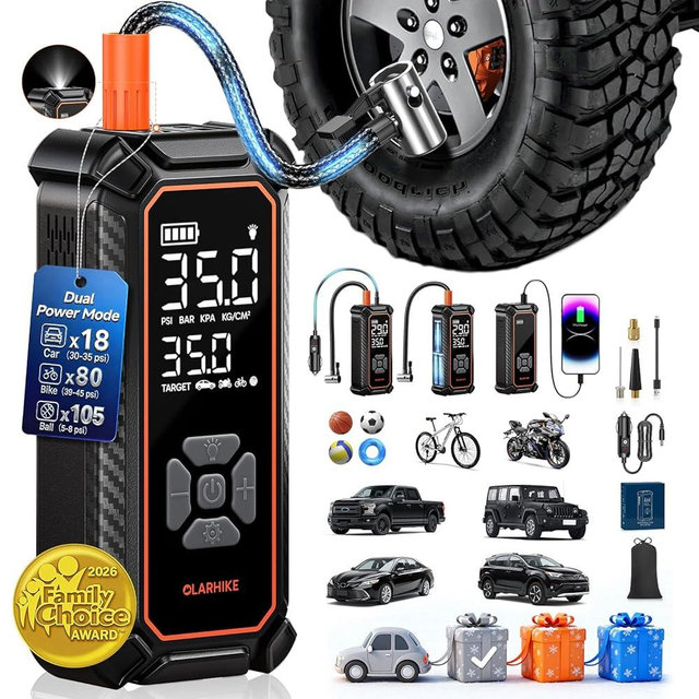 OlarHike Cordless Tire Inflator Portable Air Compressor, 150PSI Dual Power - 6000mAh & 12V DC, Air Pump for Car Tires, Bike, Motorcycle, Balls with LED & Digital Pressure Gauge, Car Gifts