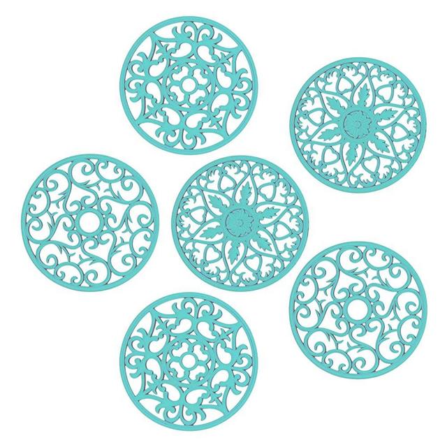 Smithcraft Silicone Trivet Mat for Hot Pots and Pans, Multi-use Carved Heat Resistant Mat Pot Coasters for Kitchen, Hot Pads Trivet, Potholders and Table Pad Set of 6 Teal