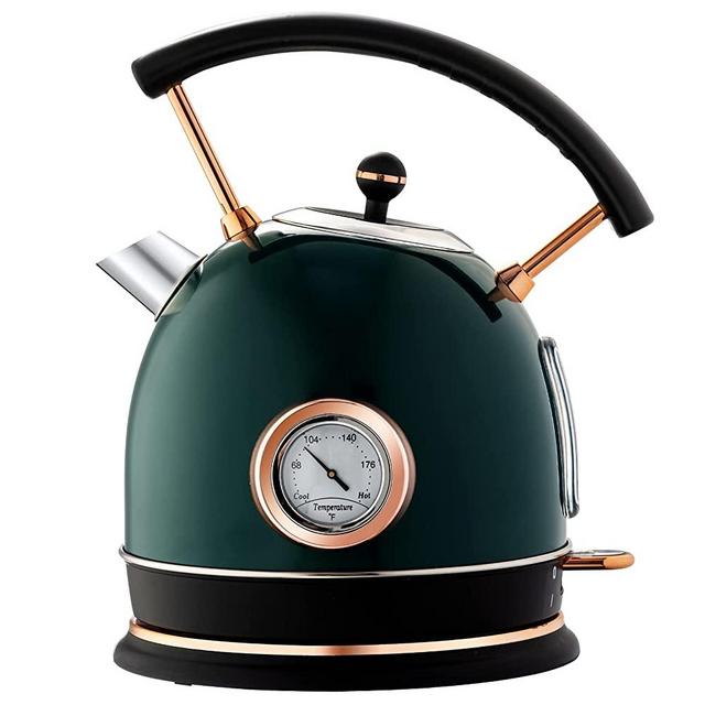 Pukomc 1.8L Electric Water Kettle with Thermometer, Hot Water Boiler & Tea Heater with Curved Handle, Visible Water Level Line, Led Light, Auto Shut-Off&Boil-Dry Protection,Green