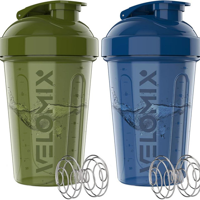 VELOMIX -2 Pack- 20 oz Protein Shaker Bottles for Protein Mixes - 2x Wire Whisk | Leak Proof Shaker Cups for Protein Shakes and Pre Workout | Protein Shaker Bottle Pack | Protein Mixer Cup