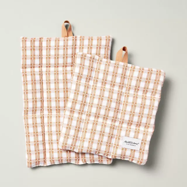2pc Textured Gingham Potholder Set Blush - Hearth & Hand™ with Magnolia