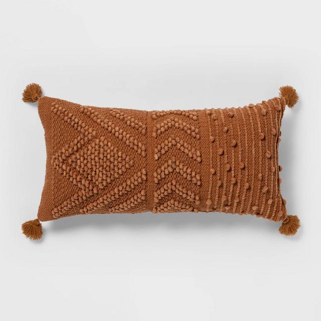 Oversize Embroidered Textured Lumbar Throw Pillow Brown - Opalhouse™