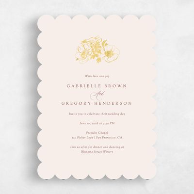 Beige Scalloped Wedding Invitation - Anemone Classic Foil