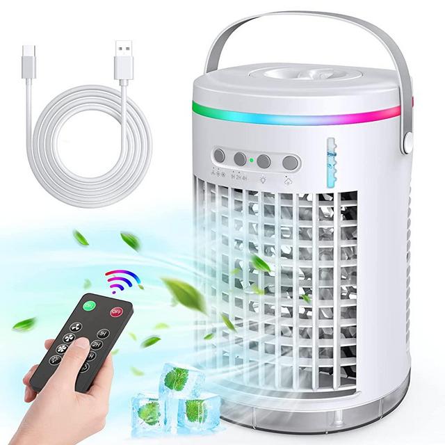 Portable Air Conditioners,1400ml Evaporative Air Cooler with Remote 3 Speeds,USB Personal Air Conditioner with 7 LED Light,Portable AC Air Conditioner for Small Room Kitchen Office Desk Bedroom Camping