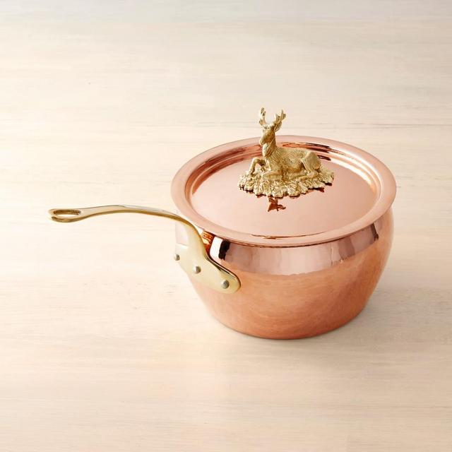 Ruffoni Historia Hammered Copper Sauce Pan with Stag Knob, 3-Qt.