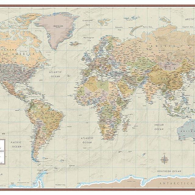 Swiftmaps World Contemporary Premier Wall Map Poster Mural 24h x 36w - Laminated