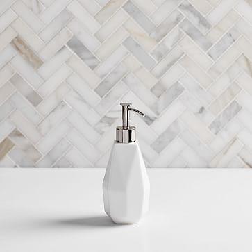 Faceted Porcelain Soap Pump, White