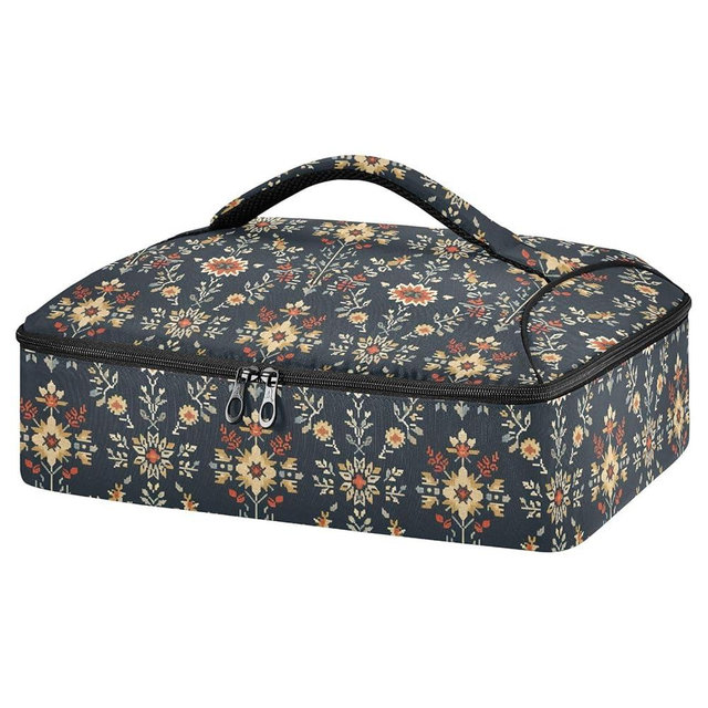 Casserole Carrier Insulated Floral Boho Dish 9x13 with Lid Party Travel Warmer Bag for Hot or Cold Food Lasagna Pizza Holder Tote
