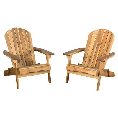 Hanlee Set of 2 Folding Wood Adirondack Chair - Natural Stained - Christopher Knight Home