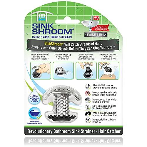 SinkShroom Ultra Revolutionary Bathroom Sink Drain Protector, Stainless Steel Standalone