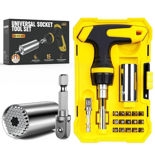 HANPURE Stocking Stuffers for Men Gifts for Men Cool Stuff Magnetic Ratchet Screwdriver Set with Power Drill Adapter Dad Gifts, Super Universal Socket Grip Gadgets for Men Women Husband Boyfriend Him