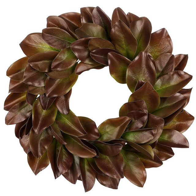 Briful 23in Christmas Magnolia Leaf Wreath for Front Door, All Season Greenery Artificial Wreaths Realistic Magnolia Wreath for Xmas Home Outdoor & Indoor Decor, Brown