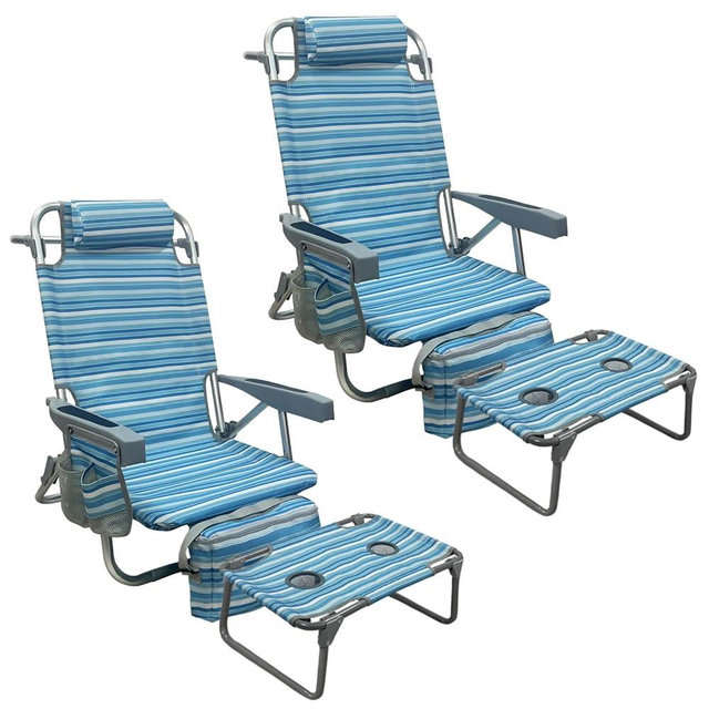 WKFAMOUT Backpack Beach Chair Aluminum 2 Pack with Folding Camping Table 5-Position Lay Flat Lounge Chair Outdoor for Adults with Insulated Cooler Bag and Cup Holder