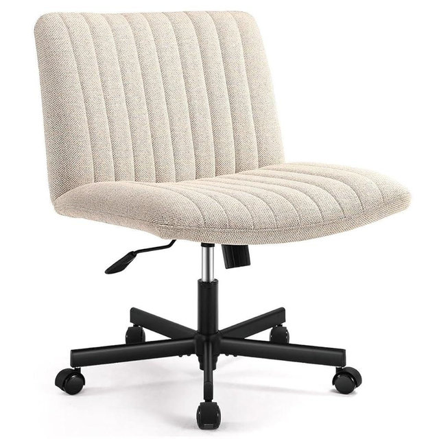 ciwucseat Criss Cross Chair with Wheels, Plus Size Crisscross Chair, Armless Desk Chair Height Adjustable 360° Rotation for Home, Office, Make Up, Bed Room -Beige
