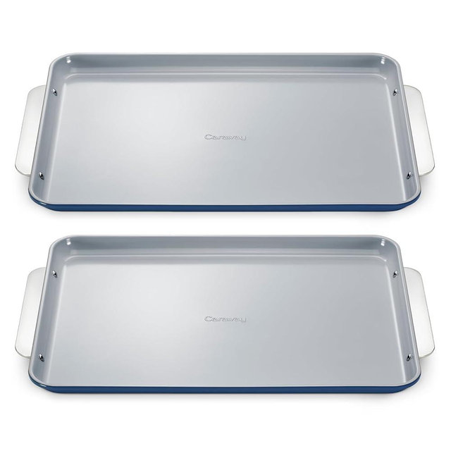 Caraway Non-Stick Ceramic Large Baking Sheet Duo - Naturally Slick Ceramic Coating - Non-Toxic, PTFE & PFOA Free - Perfect for Baking, Roasting, and More - Large (18" x 13") - Navy