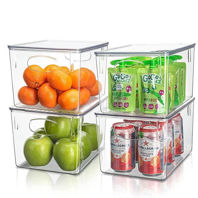 Sorbus Plastic Storage Clear Bins with Lid, Stackable Pantry Organizer Box Bin Containers for Organizing Kitchen Fridge, Food, Snack Pantry Cabinet, Fruit, Vegetables, Bathroom Supplies, (4-Pack)