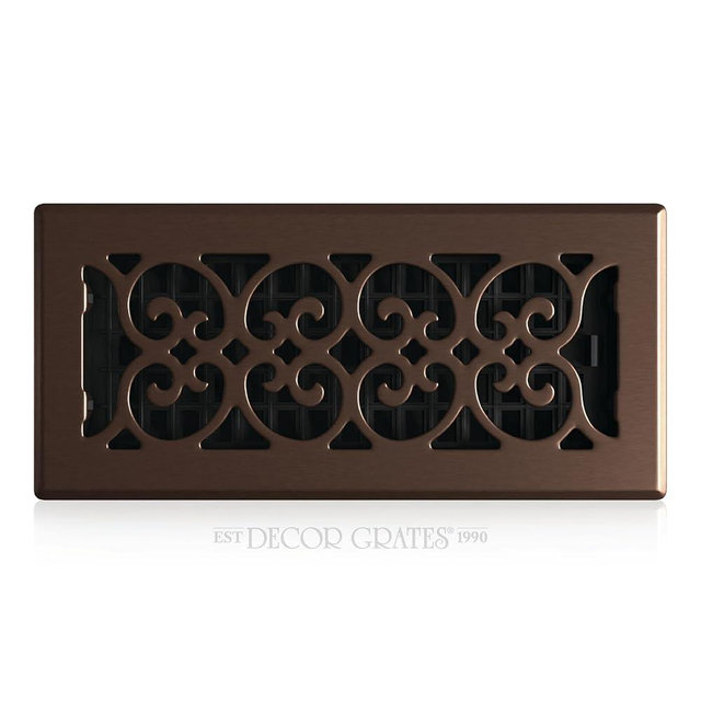 Decor Grates Metal Scroll Decorative Air Vent Cover 4x10 Floor Register – Adjustable Control Lever – AC Floor Vent Covers for Home Floor Vents – Fits 4 x 10 Inch Opening – Rubbed Bronze (SPH410-RB)