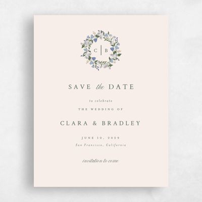 Dark Pastel Blue Wedding Save the Date - Florentina Portrait