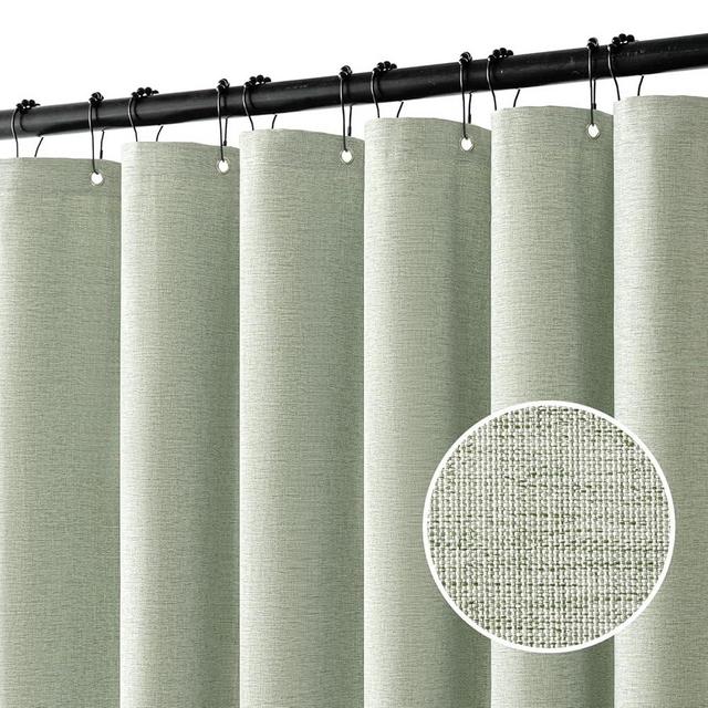 MIULEE Stall Linen Shower Curtain with 12 Metal Hooks Small Heavy Duty Washable Fabric Shower Curtain Set Waterproof Narrow Thick Cloth Shower Curtains for Bathroom Hotel, W72*L72, Light Sage Green