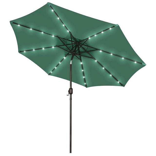 Blissun 9 ft Solar Umbrella, Patio Umbrella with 32 LED Lights, Outdoor Table Market Umbrella for Garden, Deck, Backyard (Seaglass)