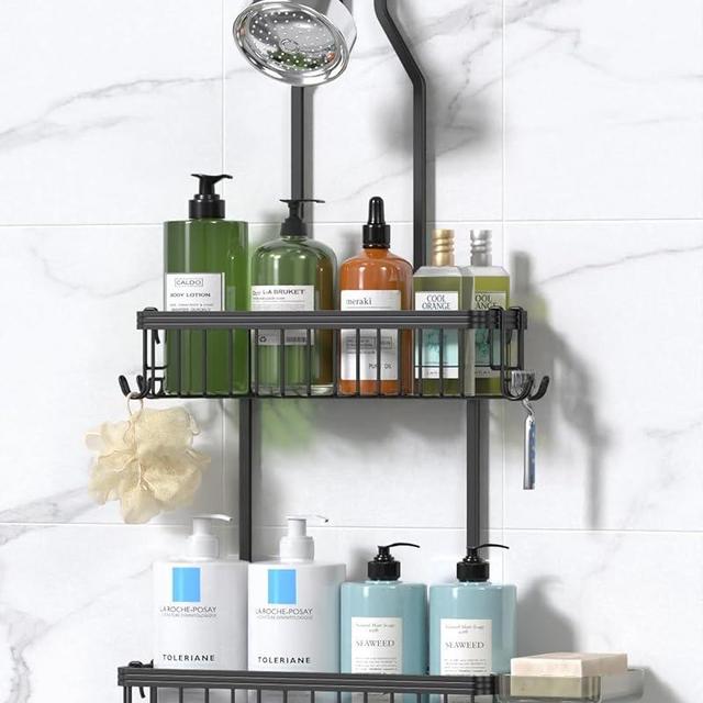 YASONIC Shower Caddy Hanging, Never Rust Shower Organizer Hanging, Aluminum Shower Racks for Inside Shower with Hooks for Razor, Bathroom Organizers and Storage with Soap Holder, Black